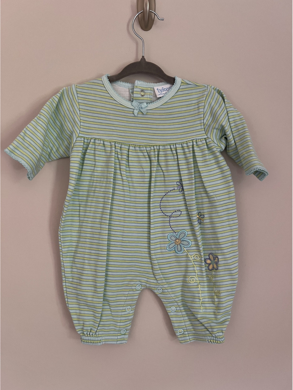 Vintage Y2K Carters Tykes Green Stripe Floral Butterfly Long Sleeve Jumpsuit